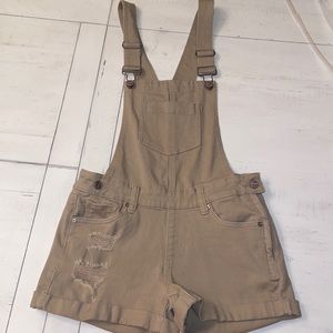 Tan ripped Overall Shorts